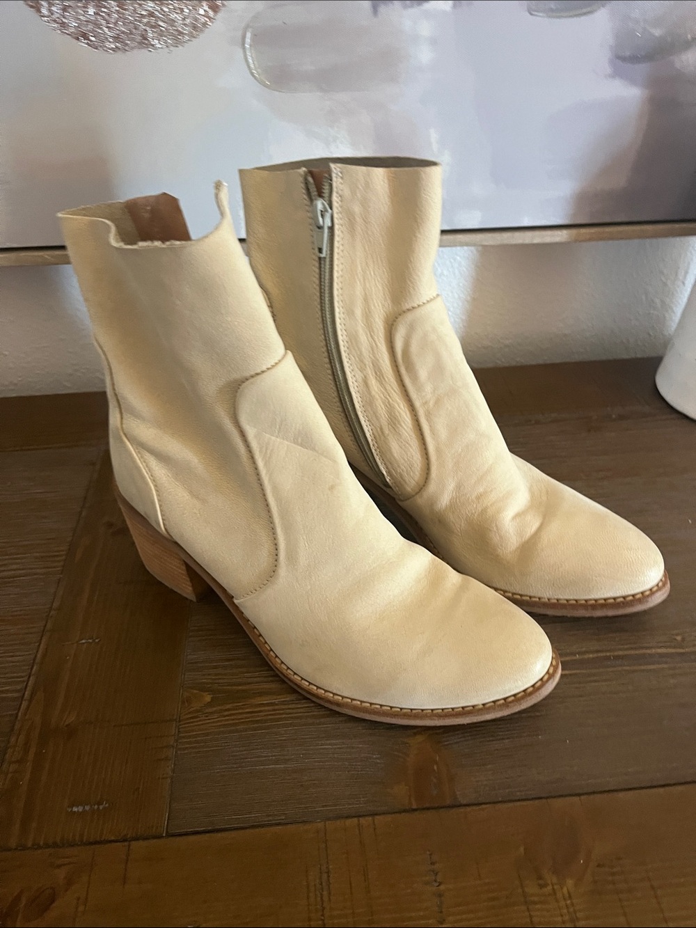 Dina True Cream Sueded Leather Ankle Booties with Side Zip